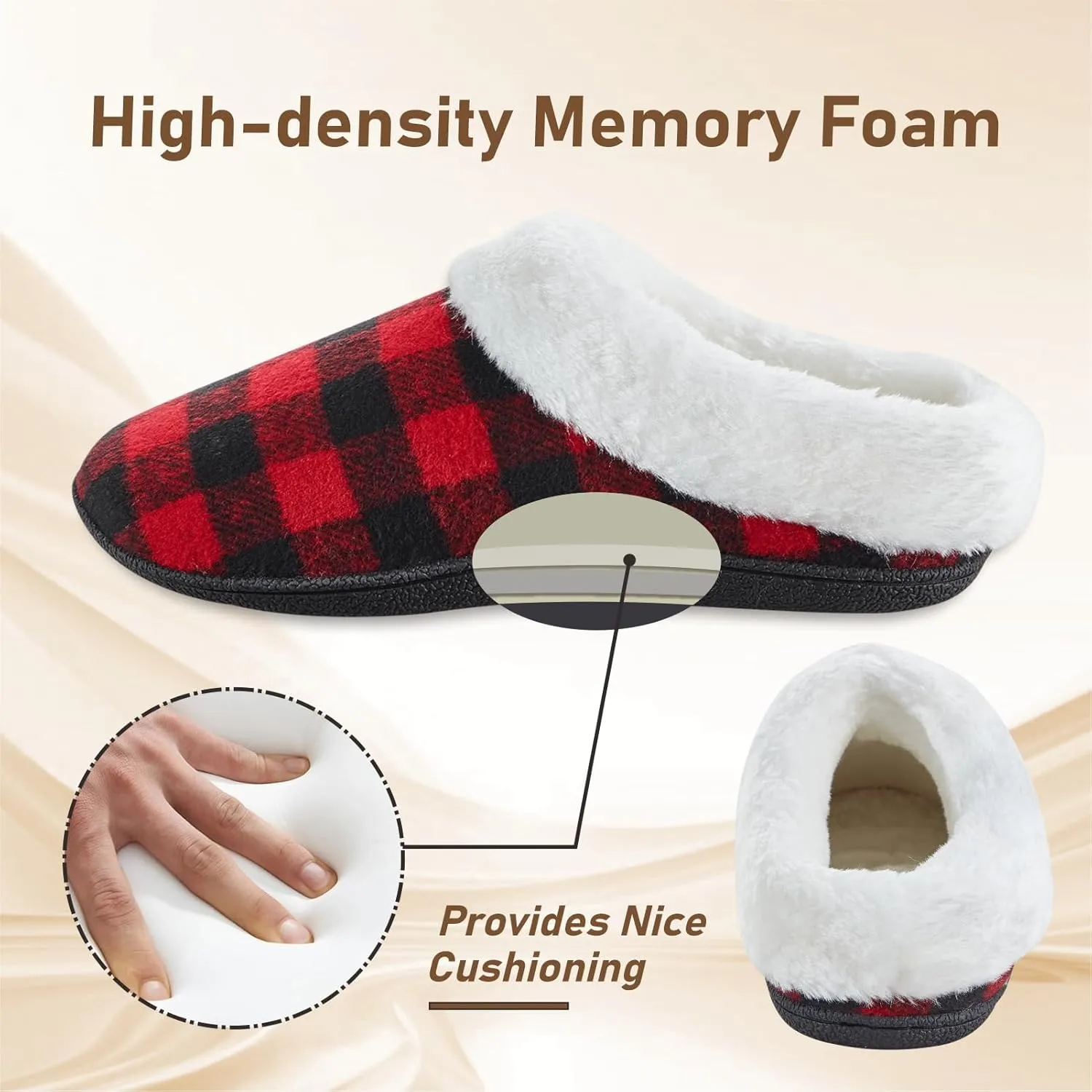 Outdoor Cotton Slippers for Women,Soft Warm Slippers with Fuzzy Plush Lining and Collar,Winter Non Slip and Wear-Resistant Slippers