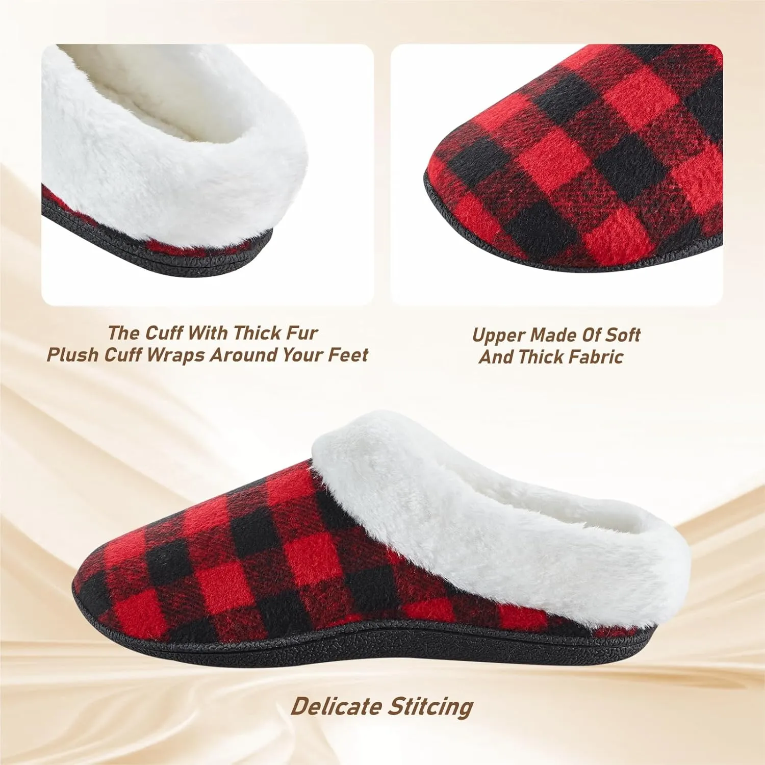 Outdoor Cotton Slippers for Women,Soft Warm Slippers with Fuzzy Plush Lining and Collar,Winter Non Slip and Wear-Resistant Slippers