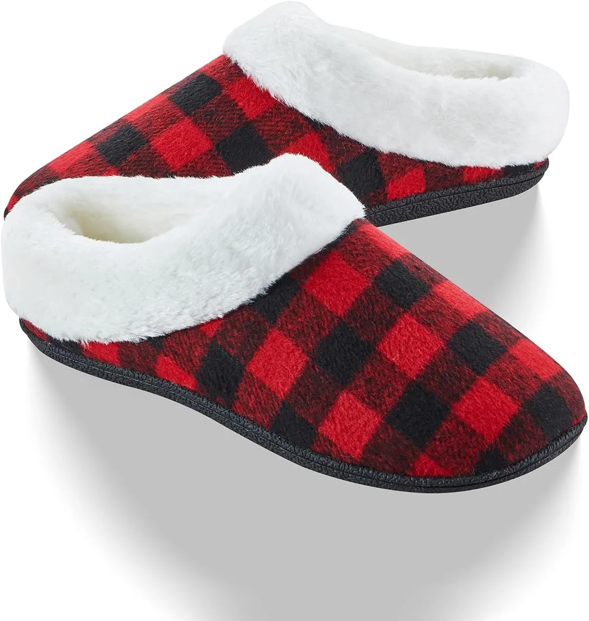 Outdoor Cotton Slippers for Women,Soft Warm Slippers with Fuzzy Plush Lining and Collar,Winter Non Slip and Wear-Resistant Slippers