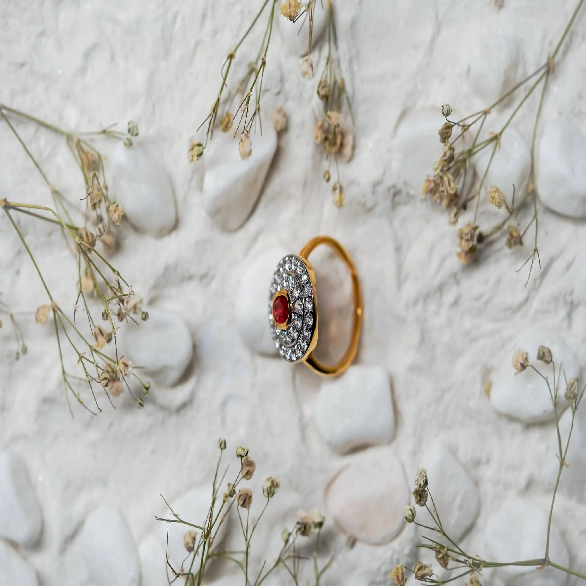 Oval Yellow Gold Silver Adjustable Centerpiece Ruby Ring For Women