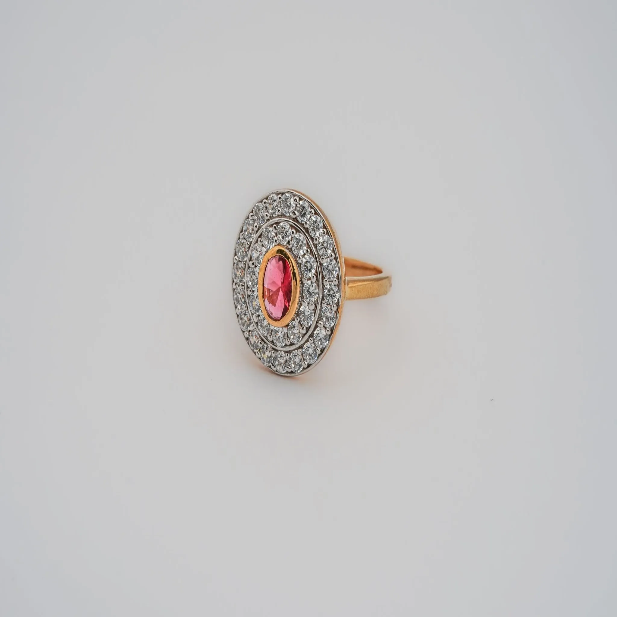 Oval Yellow Gold Silver Adjustable Centerpiece Ruby Ring For Women