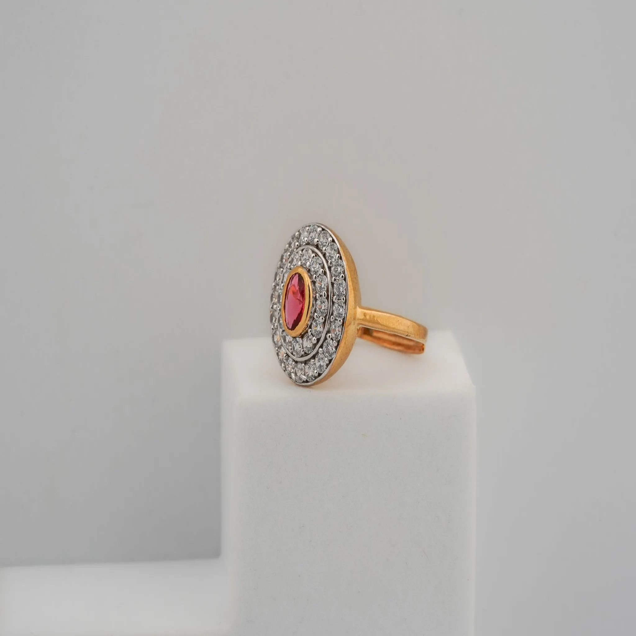 Oval Yellow Gold Silver Adjustable Centerpiece Ruby Ring For Women
