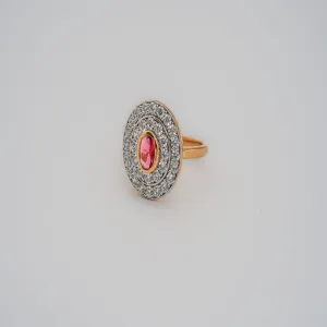 Oval Yellow Gold Silver Adjustable Centerpiece Ruby Ring For Women