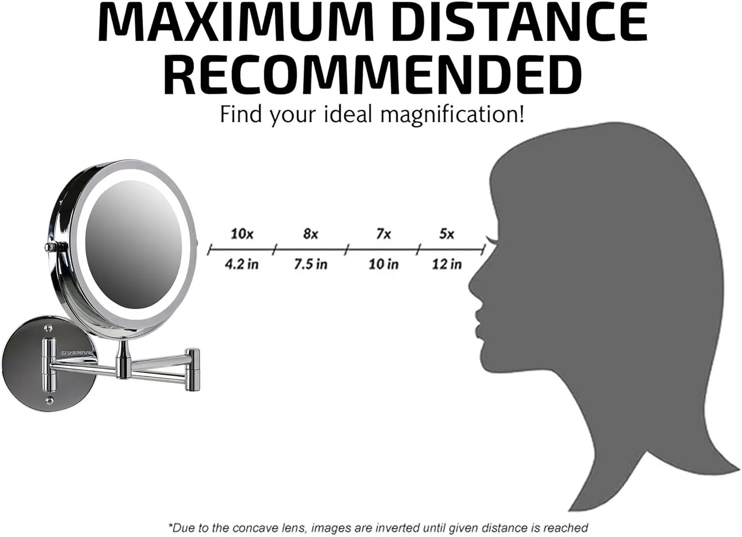 OVENTE 6.8" Lighted Wall Mount Makeup Mirror, 1X & 7X Magnifier, Adjustable Double Sided Round LED, Extend, Retractable & Folding Arm, Compact & Cordless, Battery Powered Polished Chrome MFW70CH1X7X
