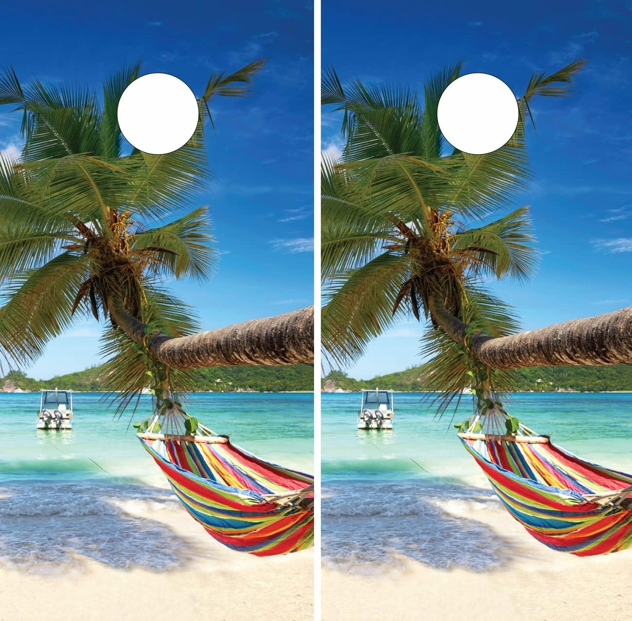 Pair of Cornhole Board Wraps - Beach Hammock Over The Ocean - Laminated - Weatherproof and Waterproof - Easy to Apply