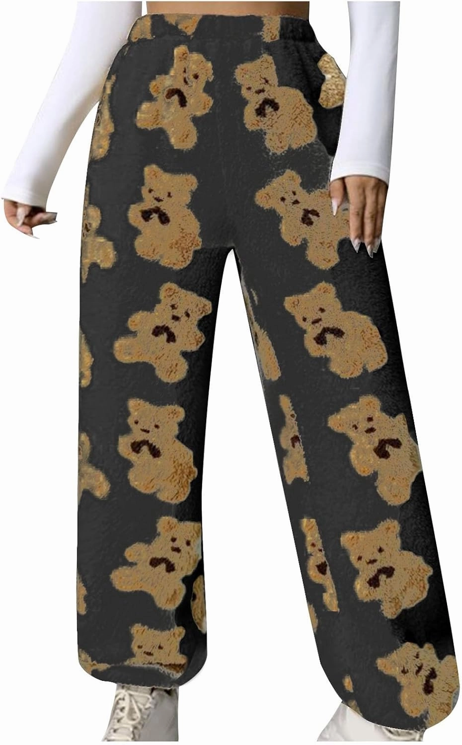 Pajama Pants Women Fuzzy Cartoon Cute Bear Print Pajamas Pants Womens Plush Winter Fluffy Pjs Bottoms Pants