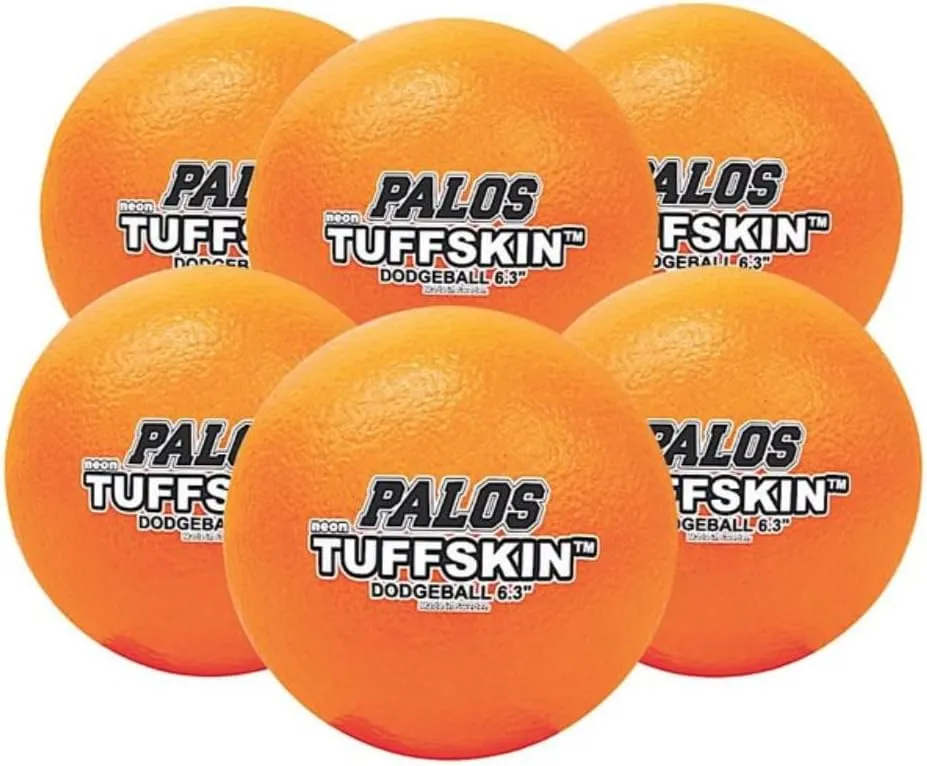 Palos TUFFSKIN- Neon Dodgeball, 6.3 Inches, Tear Resistant Coating, Medium Bounce and Density Foam Ball - Set of 6