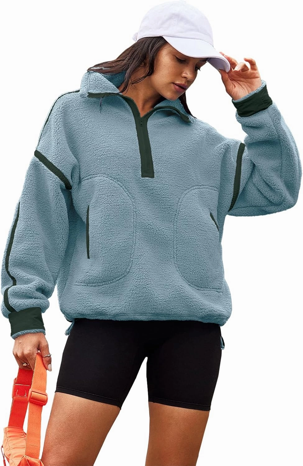 Panadila Womens Half Zip Sherpa Fleece Pullover Soft Oversized Sweatshirt with Pockets Warm Fuzzy Sweater