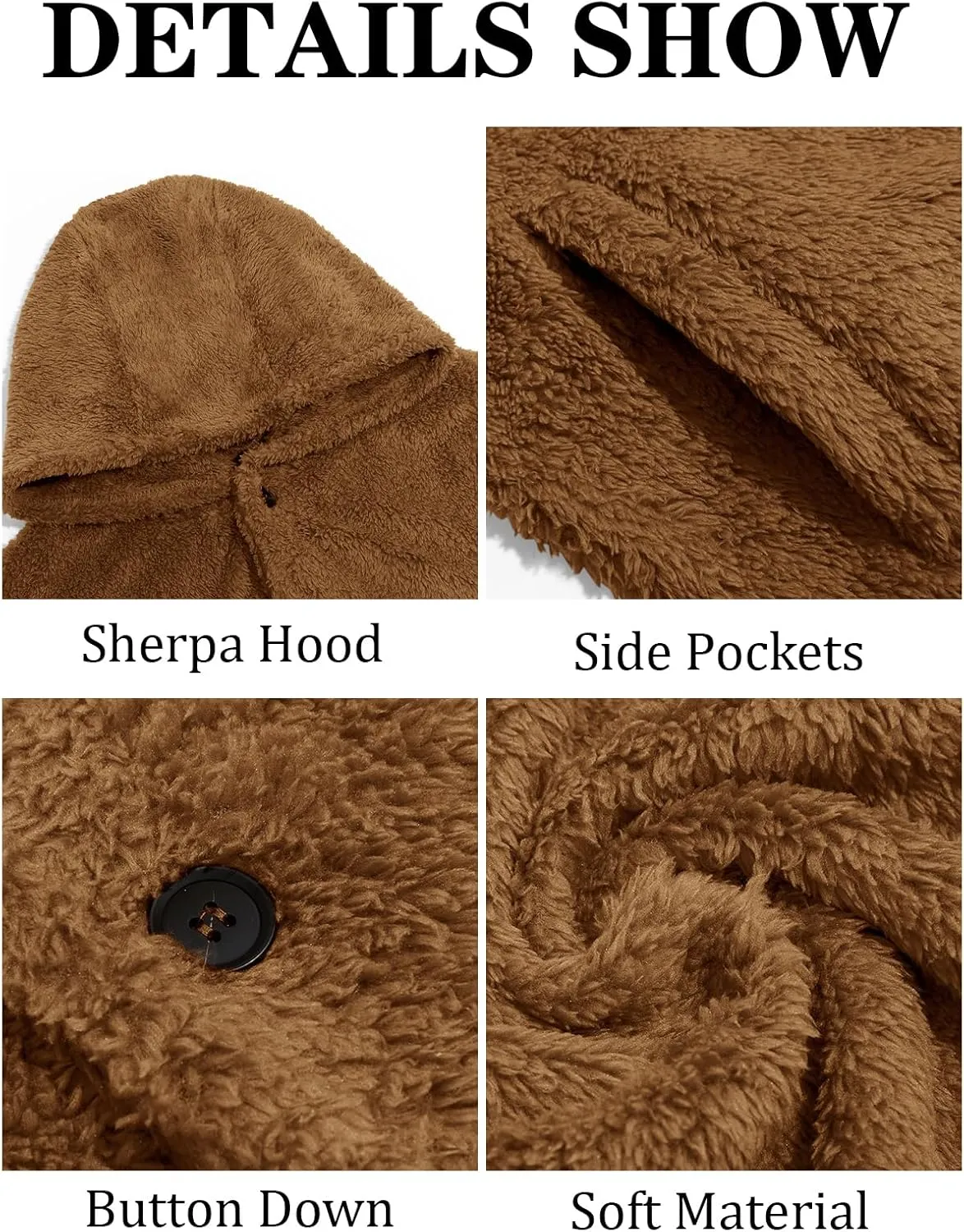 PASLTER Mens Fuzzy Sherpa Jacket Fluffy Fleece Open Front Cardigan Button Down Coat Winter Warm Thicken Lined Outwear