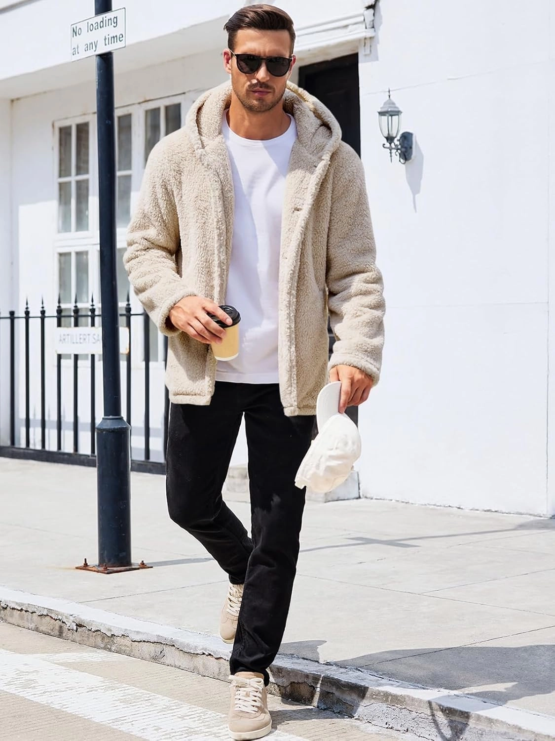 PASLTER Mens Fuzzy Sherpa Jacket Fluffy Fleece Open Front Cardigan Button Down Coat Winter Warm Thicken Lined Outwear