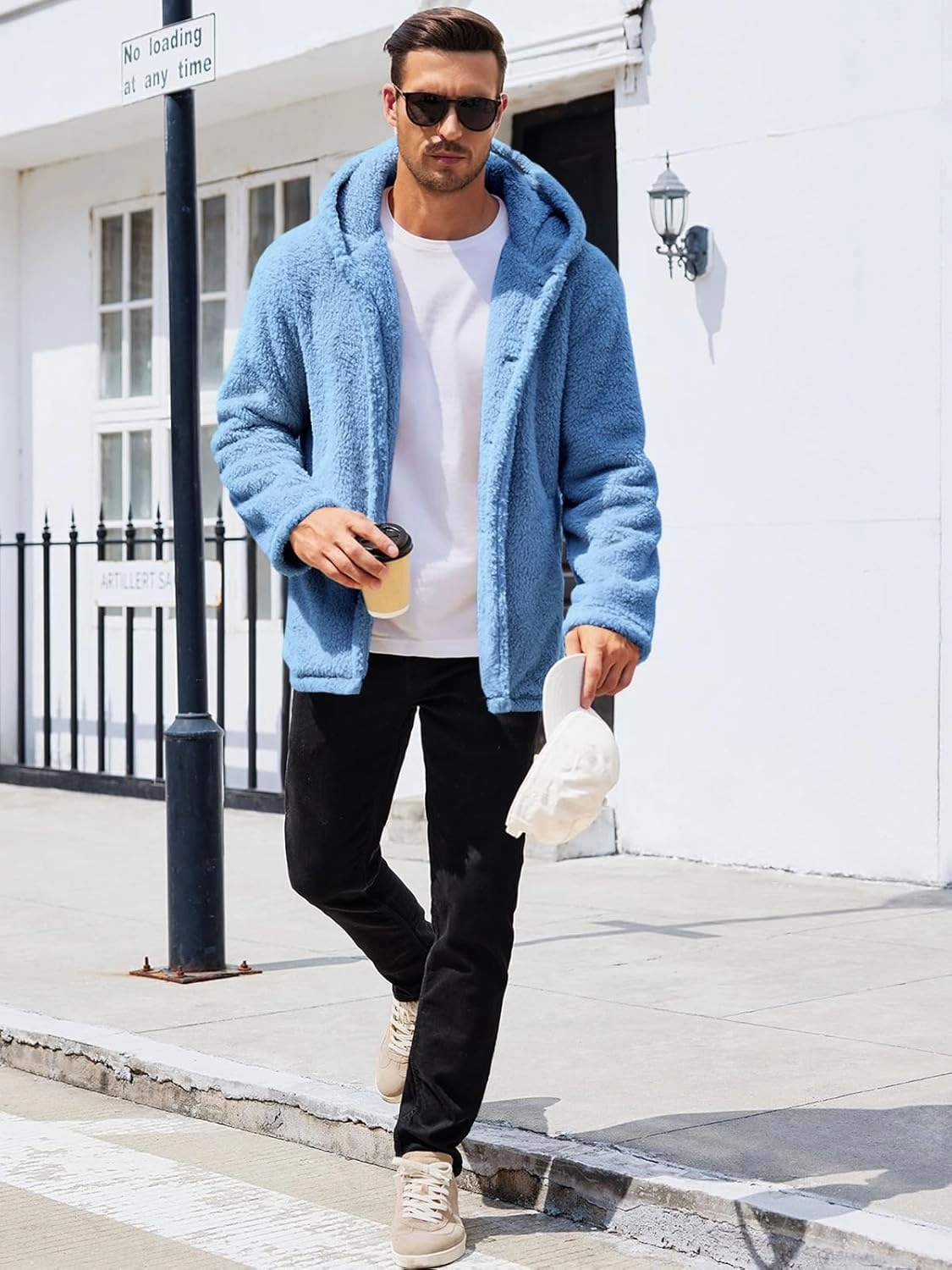 PASLTER Mens Fuzzy Sherpa Jacket Fluffy Fleece Open Front Cardigan Button Down Coat Winter Warm Thicken Lined Outwear