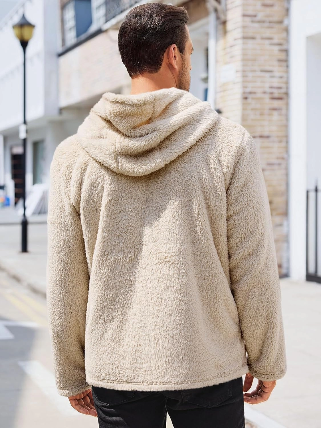 PASLTER Mens Fuzzy Sherpa Jacket Fluffy Fleece Open Front Cardigan Button Down Coat Winter Warm Thicken Lined Outwear
