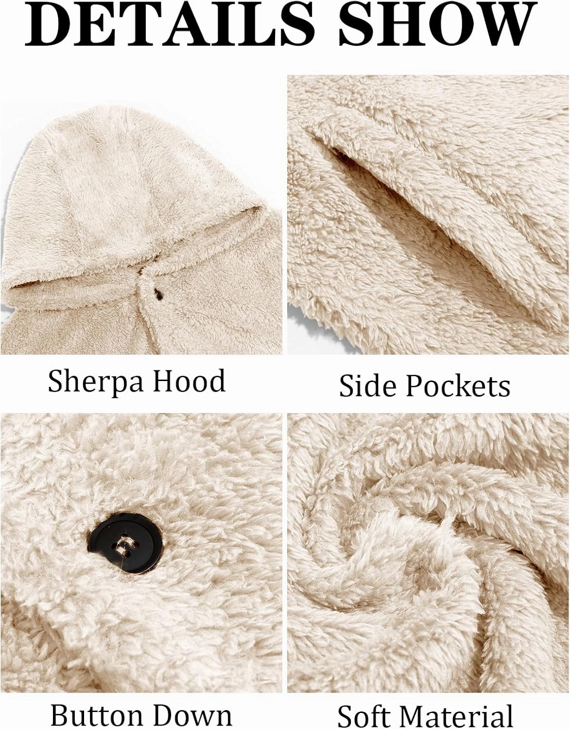 PASLTER Mens Fuzzy Sherpa Jacket Fluffy Fleece Open Front Cardigan Button Down Coat Winter Warm Thicken Lined Outwear