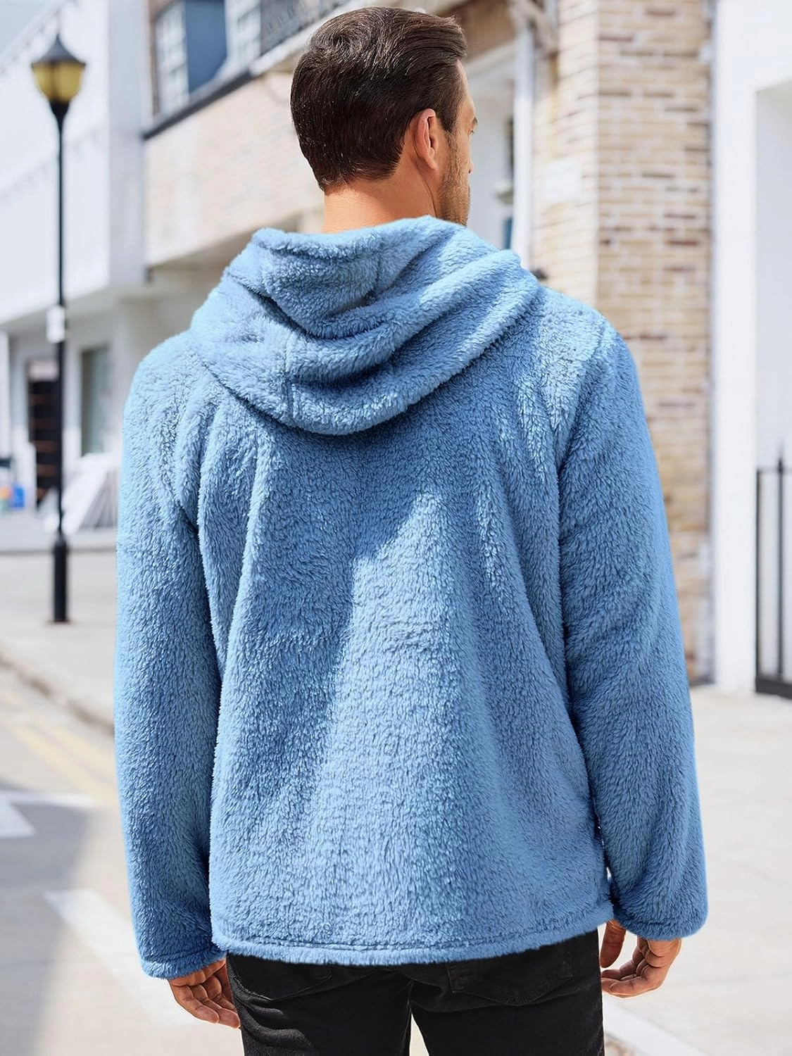 PASLTER Mens Fuzzy Sherpa Jacket Fluffy Fleece Open Front Cardigan Button Down Coat Winter Warm Thicken Lined Outwear