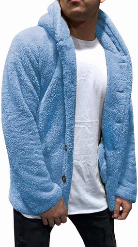 PASLTER Mens Fuzzy Sherpa Jacket Fluffy Fleece Open Front Cardigan Button Down Coat Winter Warm Thicken Lined Outwear