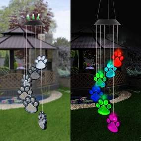 Paw Print Solar Wind Chimes & Lights - Color Changing Outdoor Paw Print Solar Mobile Wind Chimes Hanging Patio Lights for Garden Decor for Dog & Cat Pets Lovers