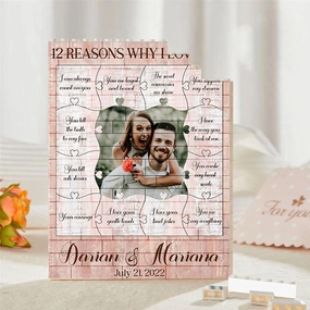 Personalized Photo Building Block Puzzle Custom Picture Name Frame Square Heart Shape Brick Puzzle Birthday Valentine's Day Memorial Gifts for Couple Family Wife Daughter Friend (for Couples)