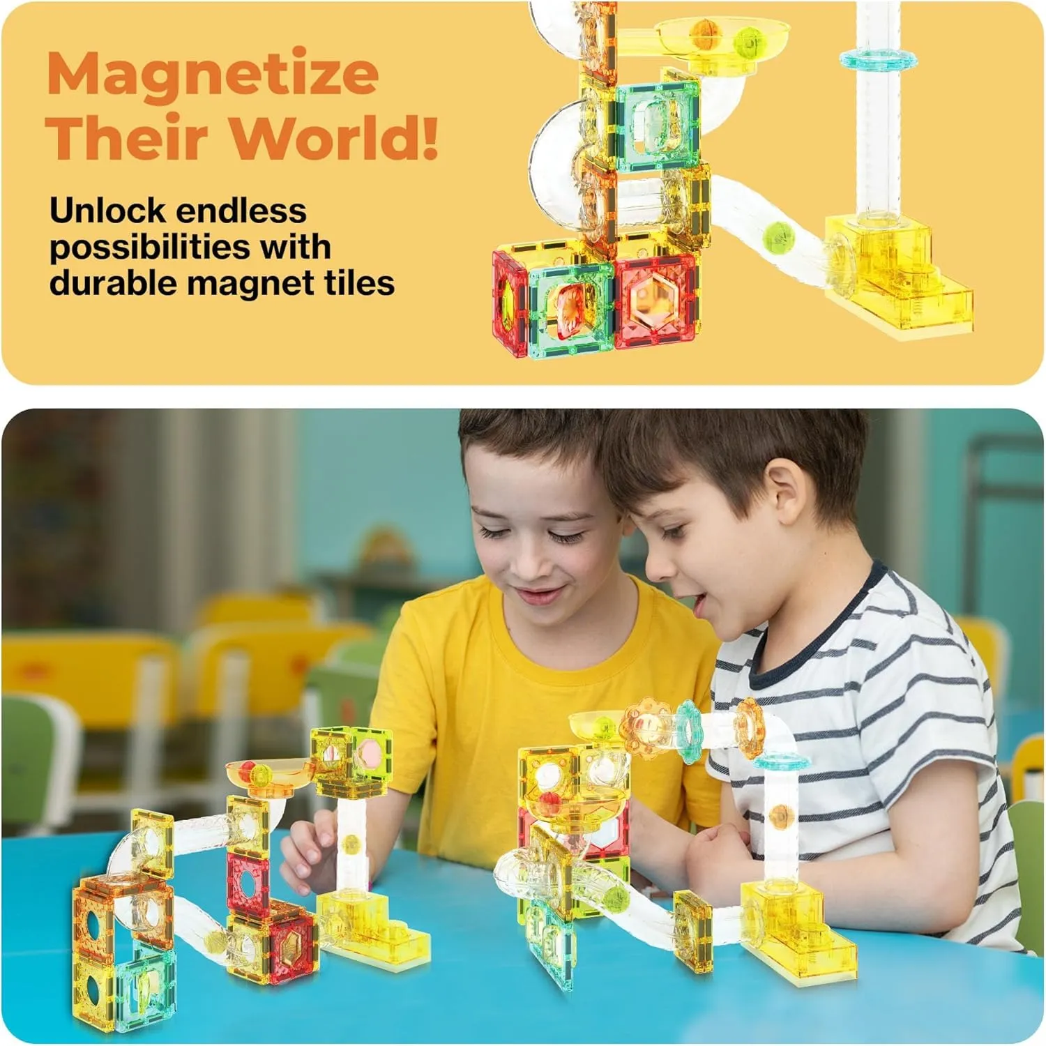 PicassoTiles 100 Piece Magnetic Marble Run Travel Size Sensory Toddlers Construction Toy Set Mini Diamond Magnet Tiles Marbles for Kids Race Track Building Blocks STEM Learning Kit Boy Girl 3  PTMG100