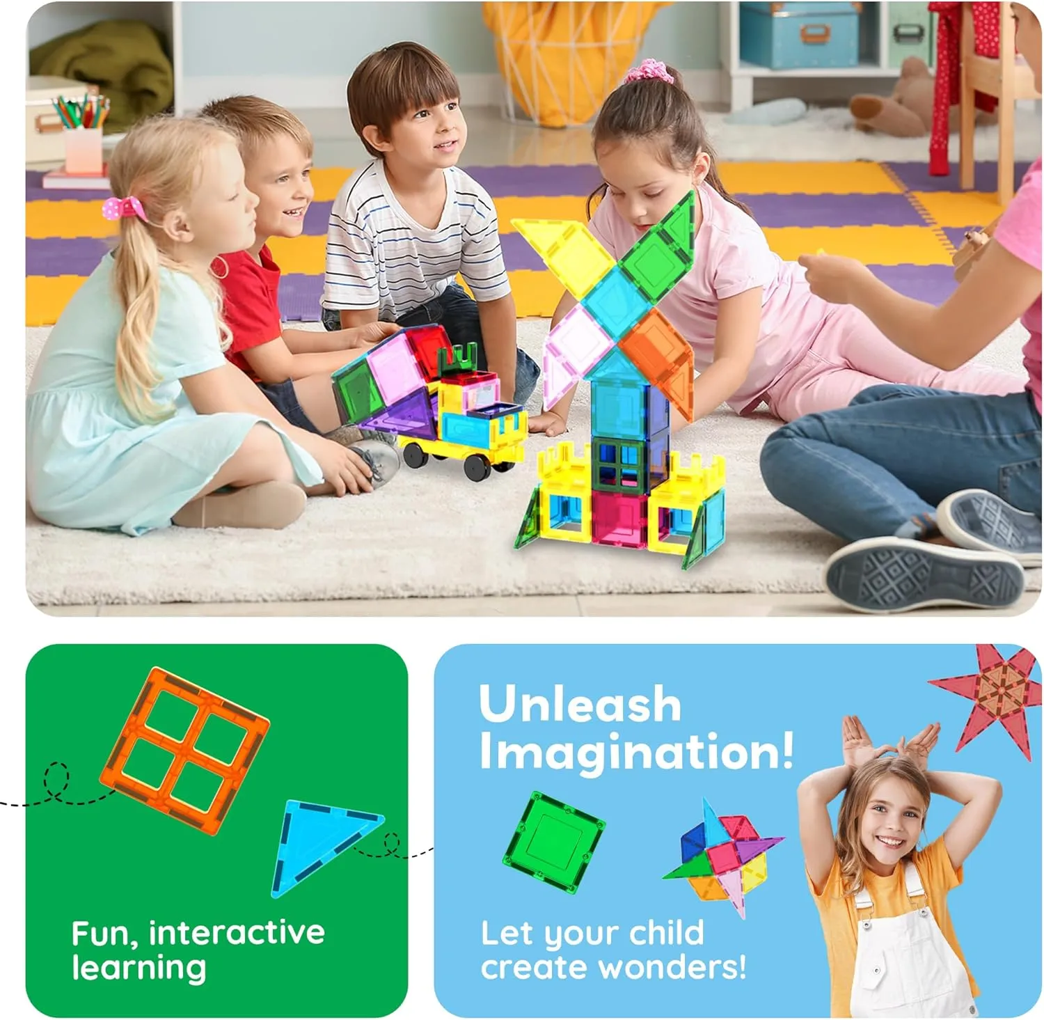 PicassoTiles 101pc Magnetic Tile Building Blocks with Car Base Drawstring Carry Toy Storage Bag Magnetized Block for Kids Magnet ToySet Educational STEM Learning Child Brain Development Ages 3  PC101