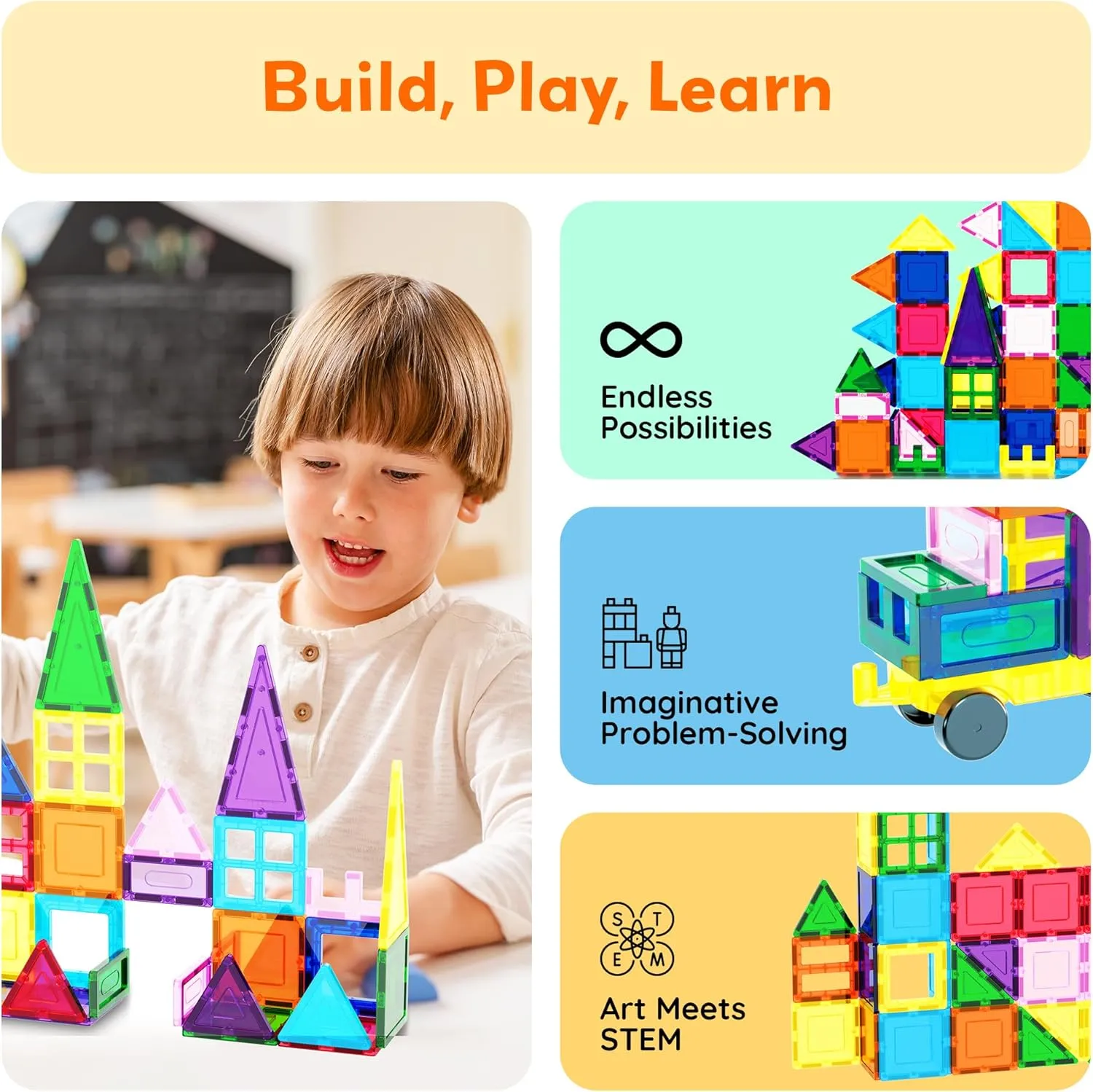 PicassoTiles 101pc Magnetic Tile Building Blocks with Car Base Drawstring Carry Toy Storage Bag Magnetized Block for Kids Magnet ToySet Educational STEM Learning Child Brain Development Ages 3  PC101