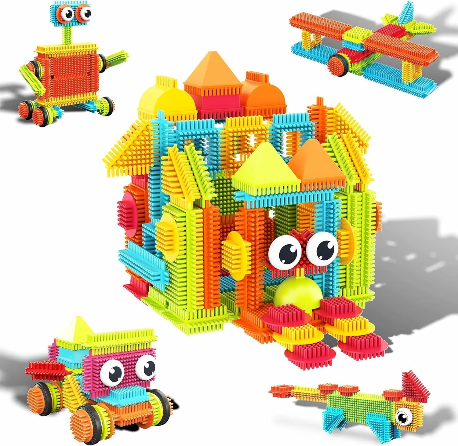PicassoTiles 120pcs Hedgehog Interlocking Building Blocks Tiles Construction Toy Set Learning Playset STEAM Development Preschool Kindergarten Toy for Kids Age3  PTB120