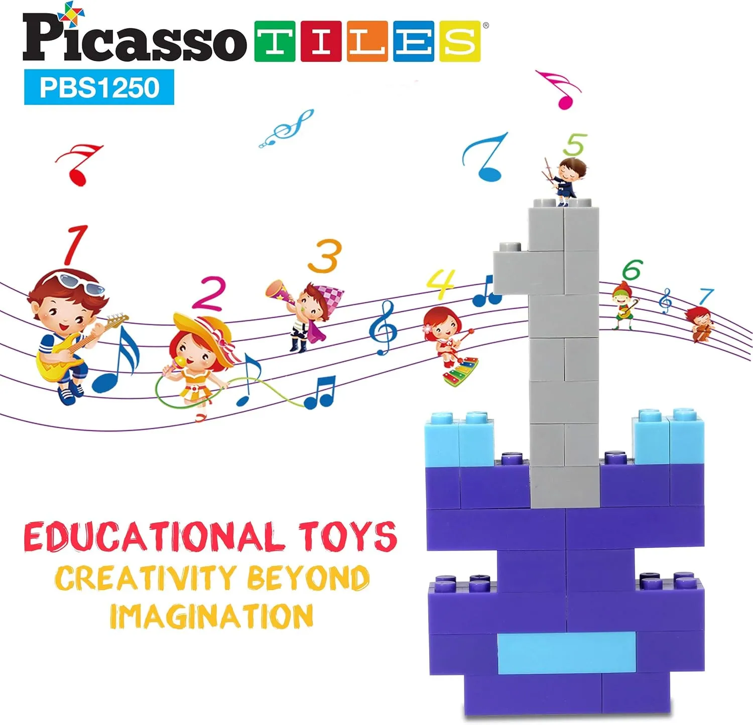 PicassoTiles 1250 PCs Educational Building Block Tiles Set Creative Shapes to Enhance Imaginative Play Unique Set to Characters and Numbers Learning STEM Toys Washable for Learning Education Ages 3 