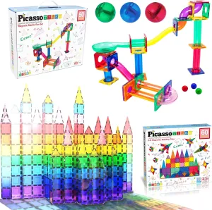 PicassoTiles 60PC Magnet Tiles   50PC Marble Run Race Track Fun & Creative Playset Bundle: STEAM Learning & Educational Sensory Toy for Preschool & Kindergarten Kids Ages 3 , A Classroom Must Have