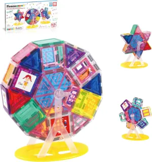 PicassoTiles Magnet Tile Building Blocks Ferris Wheel Amusement Rotating Playset Multi Structural Magnetic Tiles Toddlers Kids Educational STEM Learning Kit 3D Construction Block Toy Set Ages 3  PT01