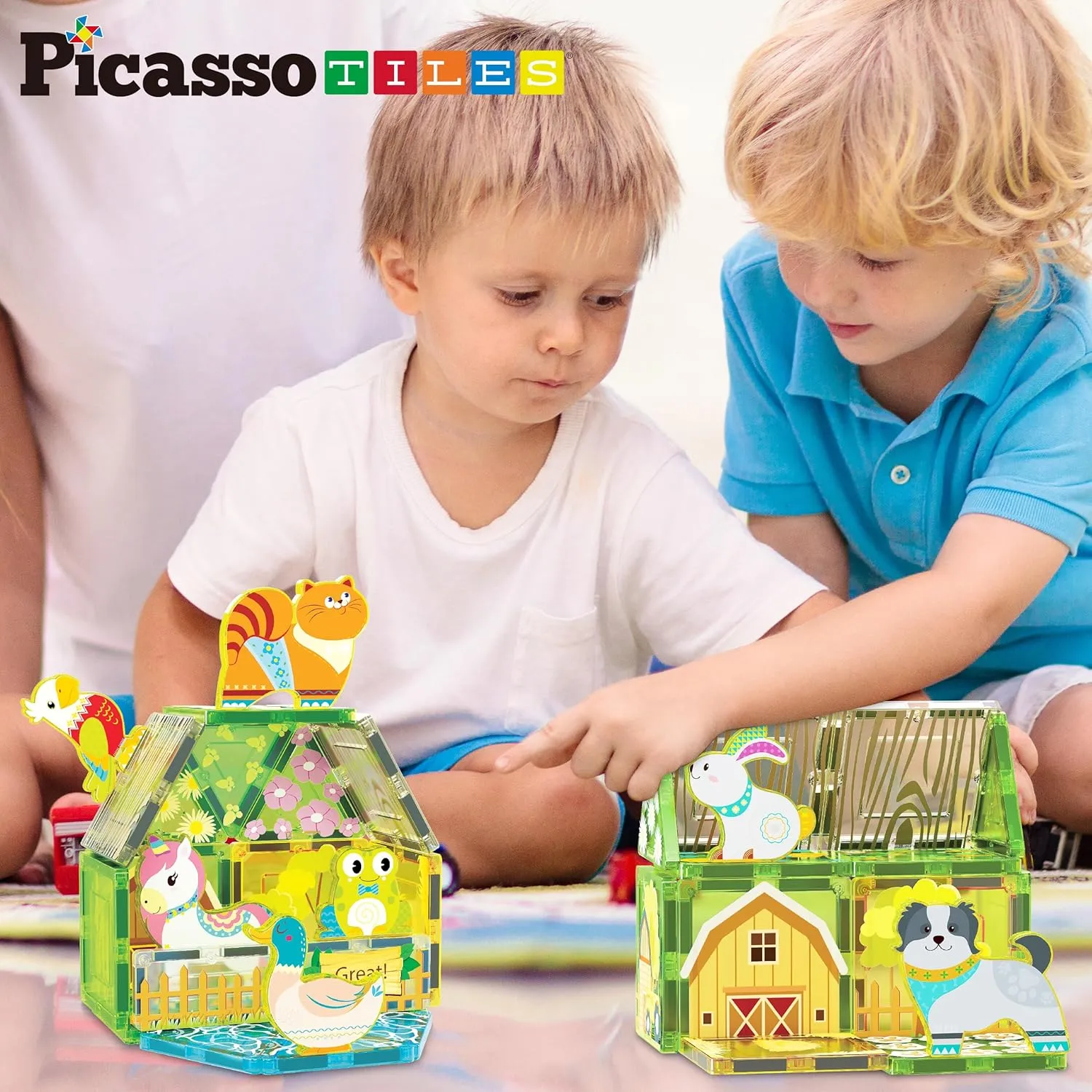 PicassoTiles Magnet Tile Building Blocks Printed Fall Farm Themed Animal Toy Set with 8 Farmyard Animals Character Action Figures Magnetic Tiles STEM Learning Fun Playset for Toddlers, Ages 3 