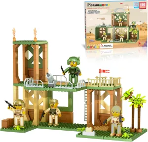 PicassoTiles Magnet Tile Building Brick Blocks Military Combat Force Theme Magnetic Tiles Construction Block Playset 4 Character Action Figures with Weapons Interlocking Bricks STEM Toy Ages 3  PTL18