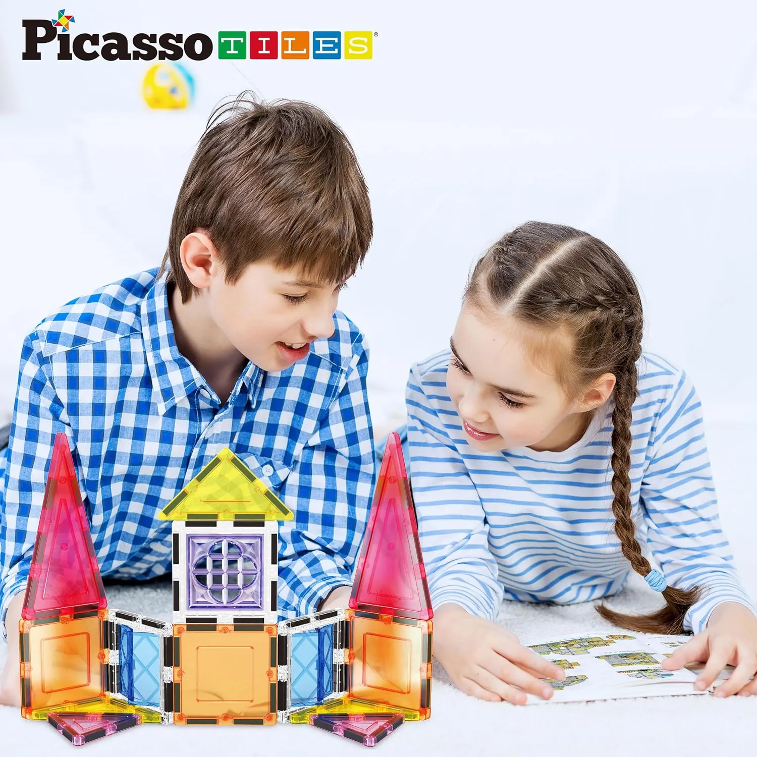 PicassoTiles Magnetic Tiles Magnet Tile Building Blocks Construction Set with 110  Page IdeaBook Included STEM Learning Toys Toddlers Educational Fun Pretend Play Kids Boys Girls Sensory Toys Ages 3 
