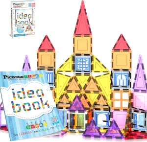 PicassoTiles Magnetic Tiles Magnet Tile Building Blocks Construction Set with 110  Page IdeaBook Included STEM Learning Toys Toddlers Educational Fun Pretend Play Kids Boys Girls Sensory Toys Ages 3 