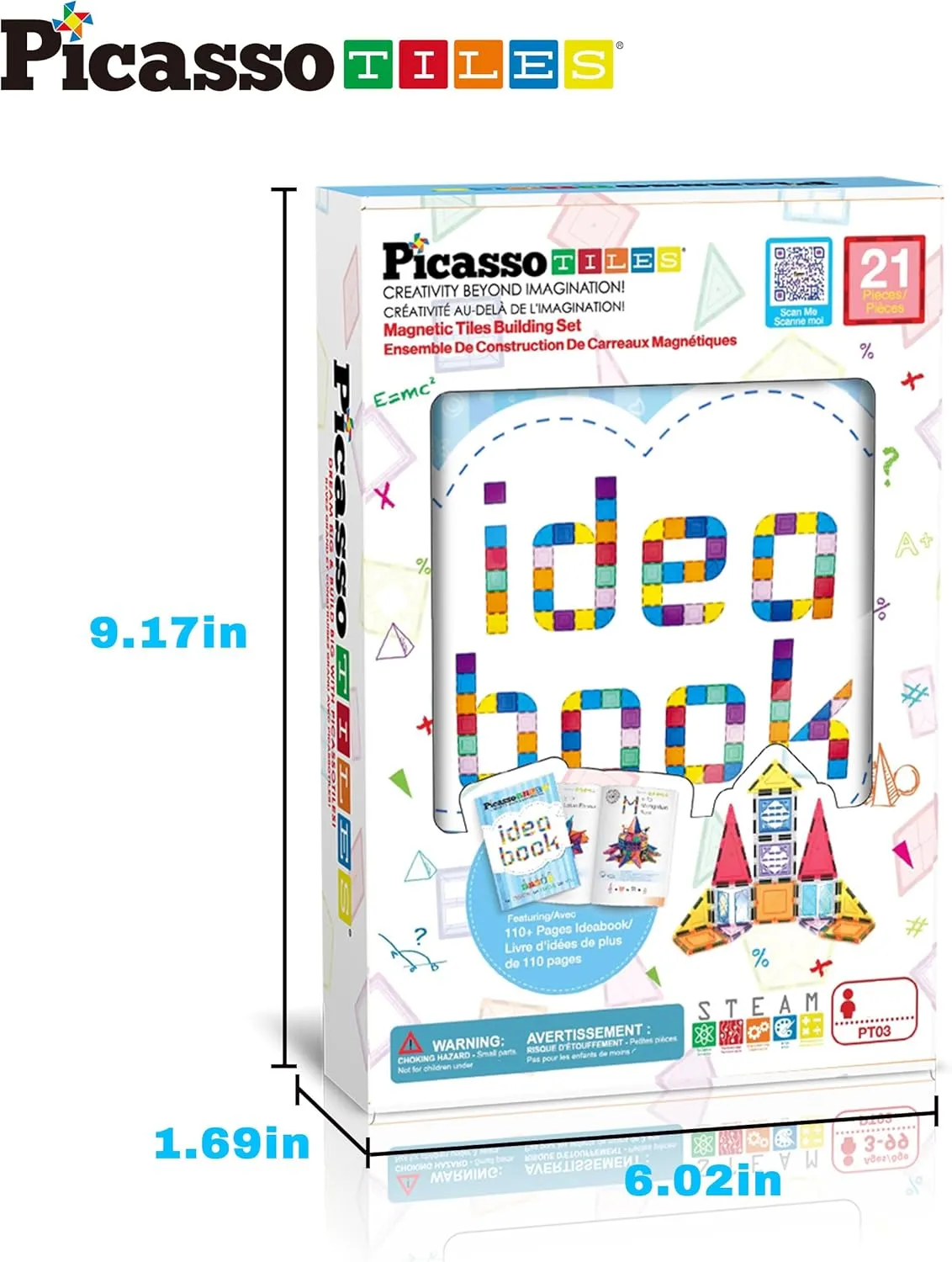 PicassoTiles Magnetic Tiles Magnet Tile Building Blocks Construction Set with 110  Page IdeaBook Included STEM Learning Toys Toddlers Educational Fun Pretend Play Kids Boys Girls Sensory Toys Ages 3 