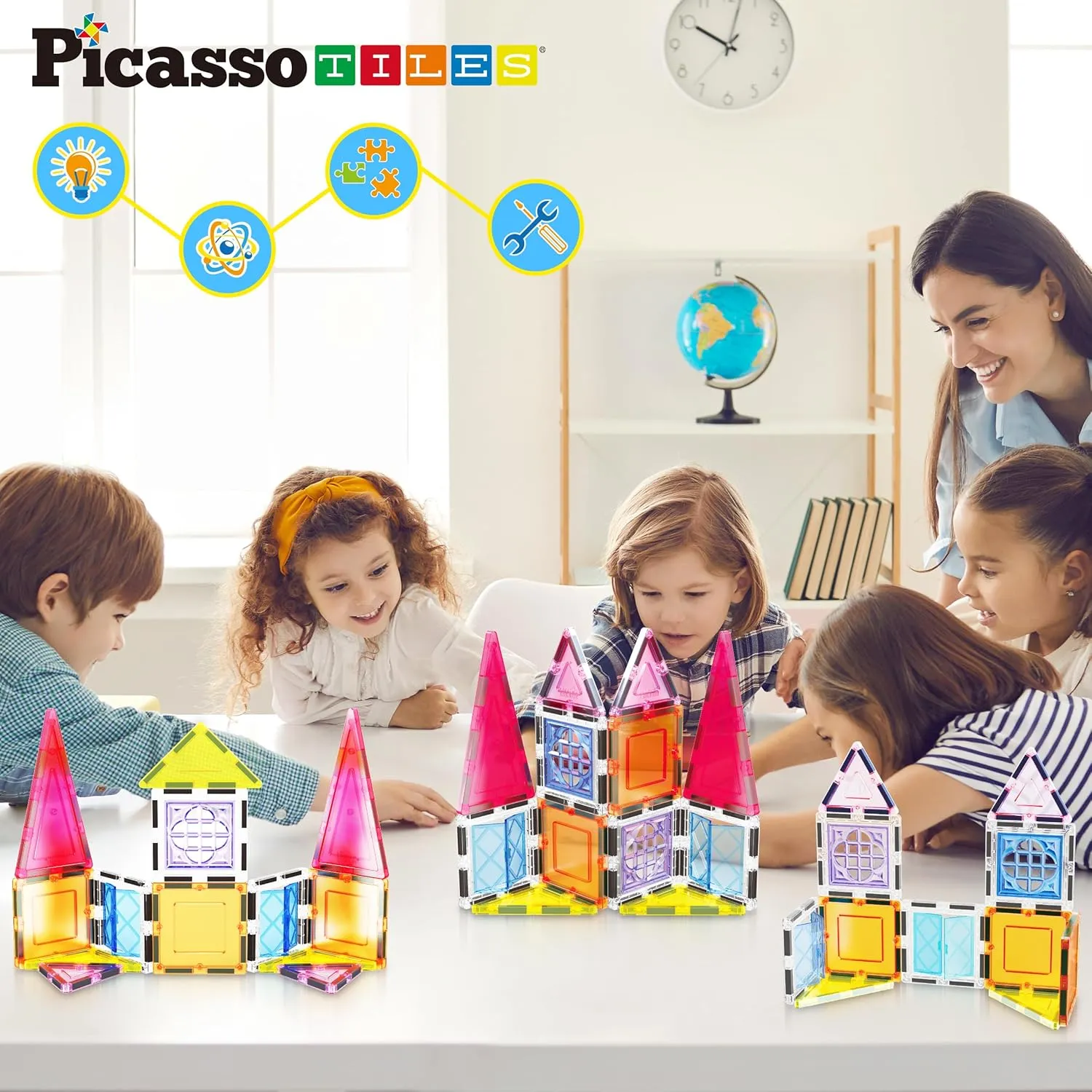 PicassoTiles Magnetic Tiles Magnet Tile Building Blocks Construction Set with 110  Page IdeaBook Included STEM Learning Toys Toddlers Educational Fun Pretend Play Kids Boys Girls Sensory Toys Ages 3 