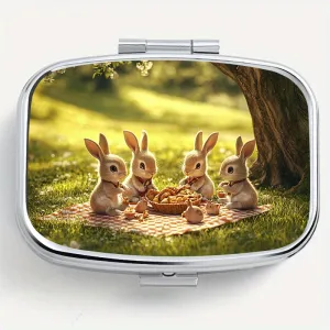 Picnic Bunny Print Square Pill Box Portable Travel Outdoor Sports Wallet Bag
