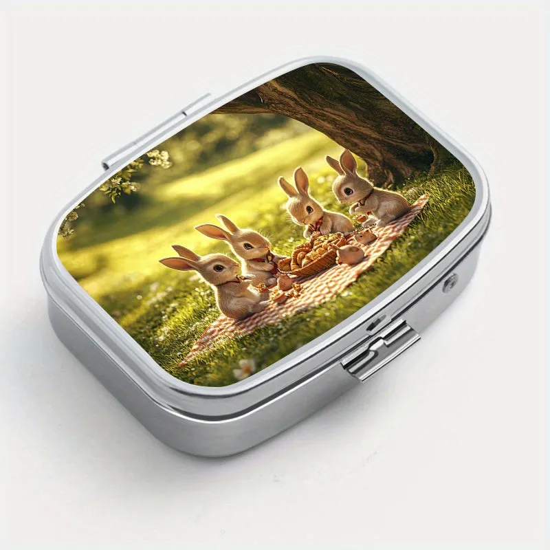 Picnic Bunny Print Square Pill Box Portable Travel Outdoor Sports Wallet Bag