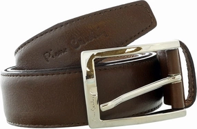 Pierre Cardin Brown Classic Square Silver D-Ring Adjustable Belt Adjustable Mens Belt-36 for Mens