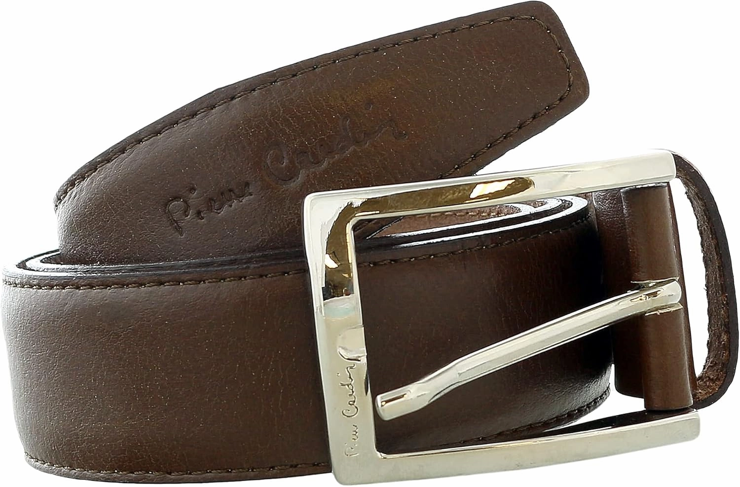 Pierre Cardin Brown Classic Square Silver D-Ring Adjustable Belt Adjustable Mens Belt-36 for Mens