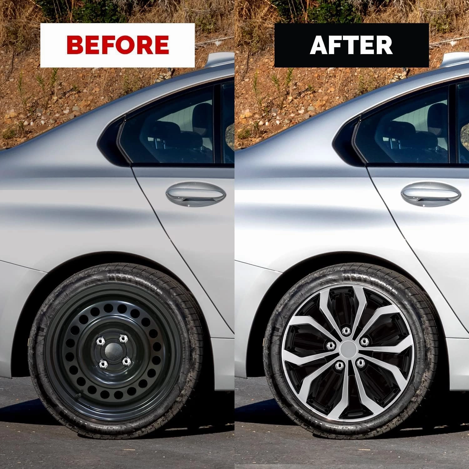 Pilot Automotive WH553-17S-BS 17 Inch Spyder Black & Silver Universal Hubcap Wheel Covers For Cars - Set Of 4 - Fits Most Cars