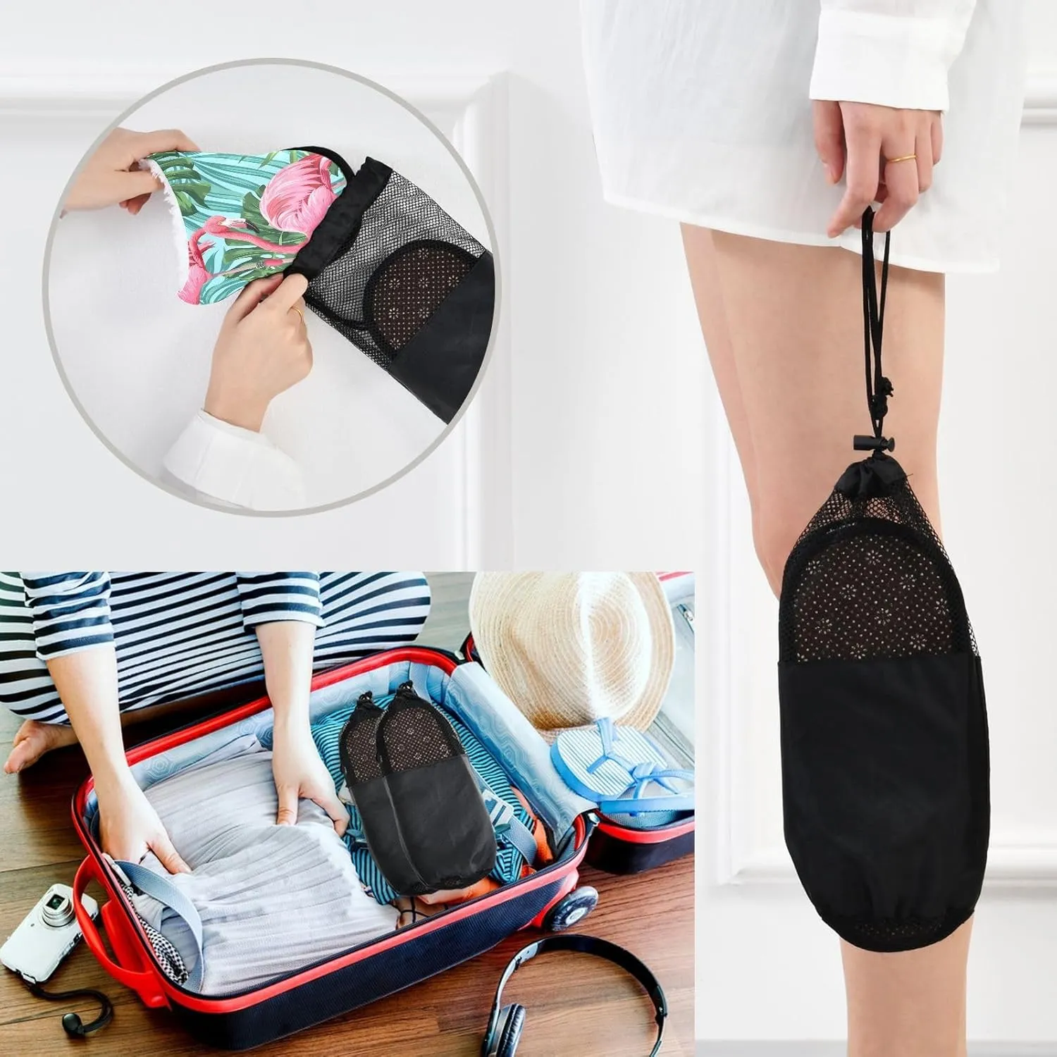 Pink Flamingo Leaves Plush Slippers for Women Men Warm Comfortable Travel Spa Slipper Non-slip House Shoes