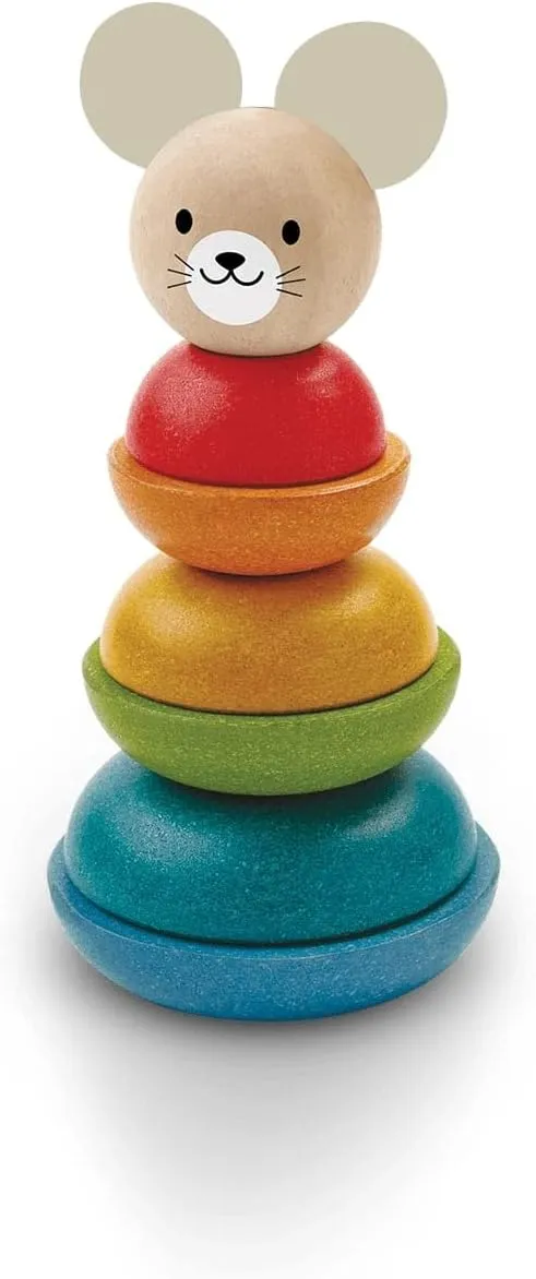 PlanToys Wooden Mouse Stacking Ring (5681)| Sustainably Made from Rubberwood and Non-Toxic Paints and Dyes