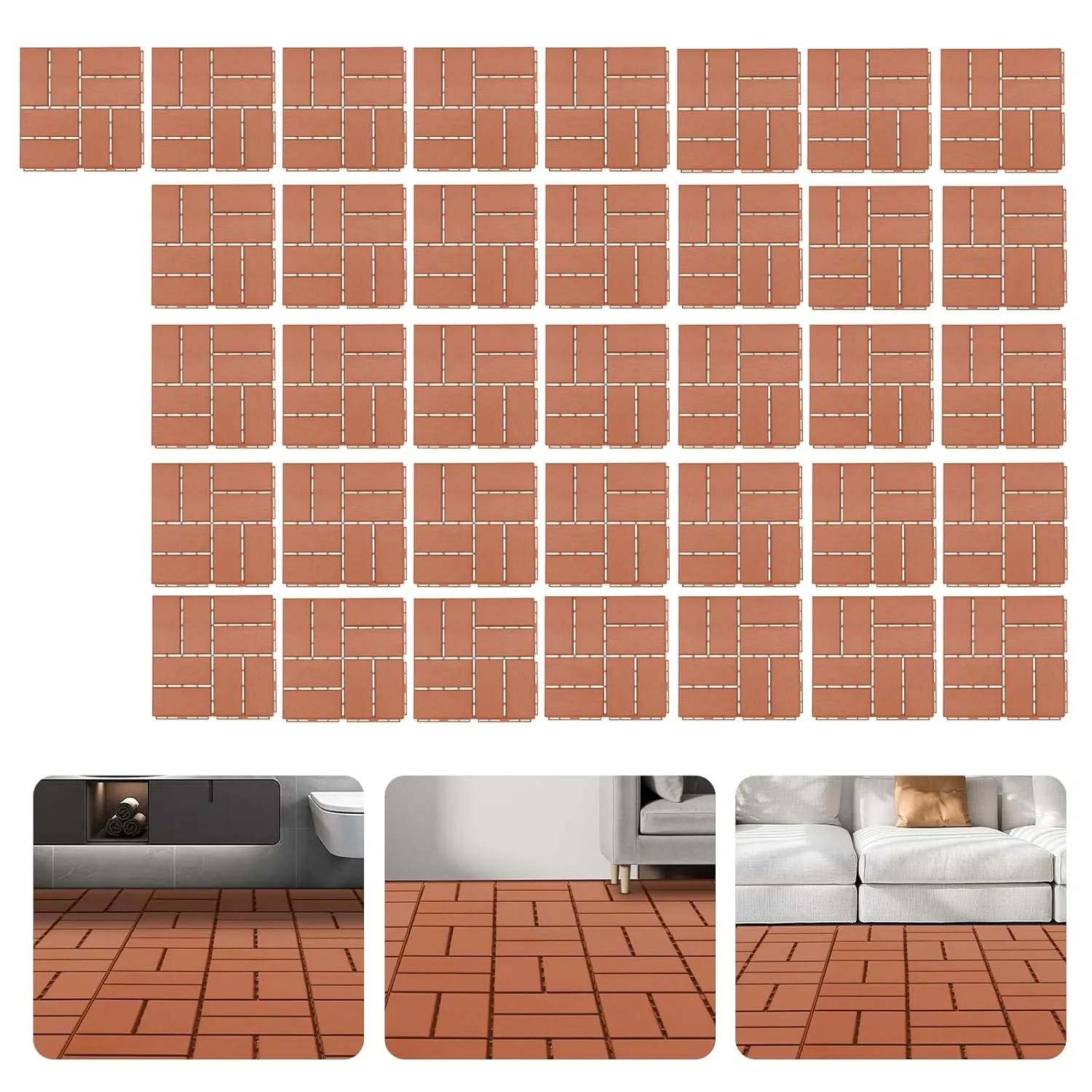 Plastic Interlocking Deck Tiles Outdoor All Weather,36Pcs Waterproof Patio Pavers Outdoor Use,12 * 12 in Hardwood Interlocking Patio Deck Tiles for Porch Poolside Garden Backyard, Brown