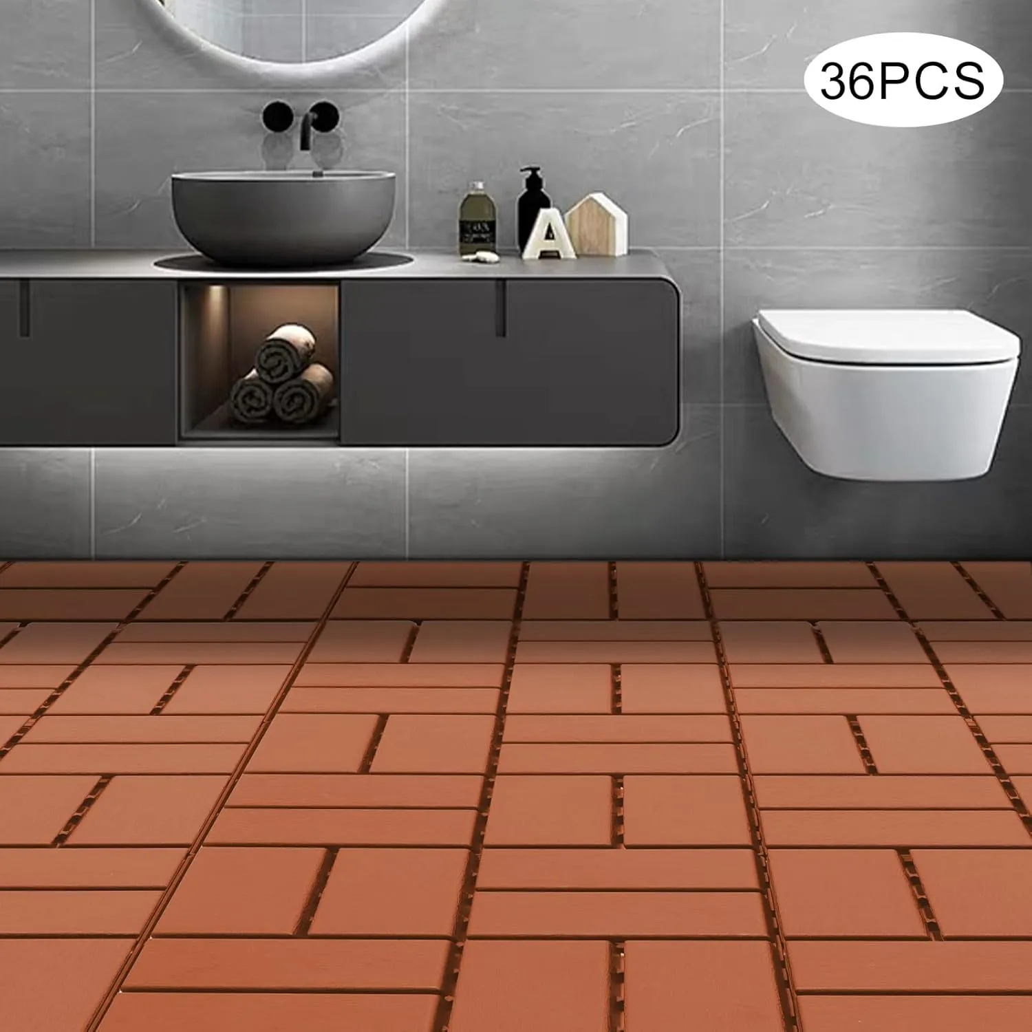 Plastic Interlocking Deck Tiles Outdoor All Weather,36Pcs Waterproof Patio Pavers Outdoor Use,12 * 12 in Hardwood Interlocking Patio Deck Tiles for Porch Poolside Garden Backyard, Brown