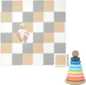 Play Platoon Non-Toxic Kids Play Mats for Floor, Extra-Thick Foam Tiles, Playmat for Toddlers & Childrens Playroom, Wooden Rainbow Stacking Toy Ring Stacker Toy, Educational Interactive Learning Toys