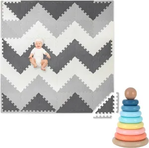 Play Platoon Non-Toxic Kids Play Mats for Floor, Extra-Thick Foam Tiles, Playmat for Toddlers & Childrens Playroom, Wooden Rainbow Stacking Toy Ring Stacker Toy, Educational Interactive Learning Toys