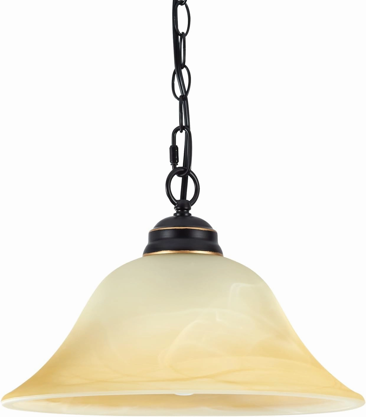 Plug in Pendant Light Fixture with Retro Alabaster Glass Shade, Black & Gold Hanging Lamp with Dimmable Switch,16.4Ft Cord & 14.7Ft Chain for Kitchen Sink Corner Nook