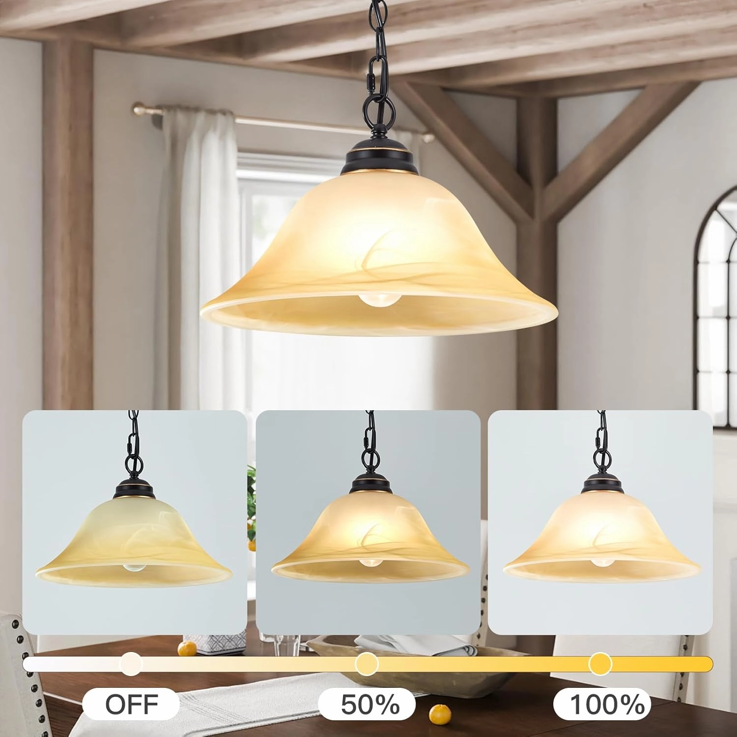 Plug in Pendant Light Fixture with Retro Alabaster Glass Shade, Black & Gold Hanging Lamp with Dimmable Switch,16.4Ft Cord & 14.7Ft Chain for Kitchen Sink Corner Nook