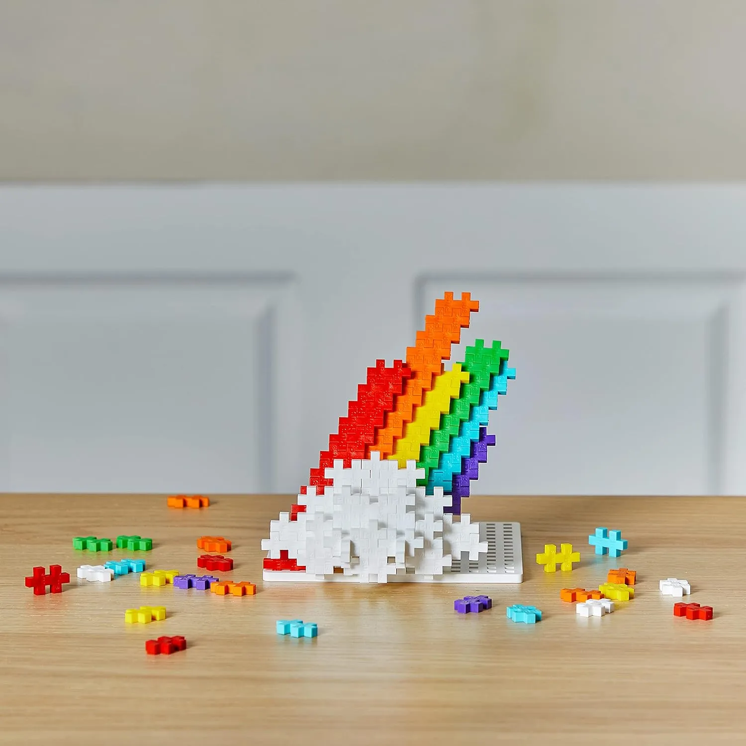 PLUS PLUS Building Set with Travel Case, 3D Open Ended Stem Toy for Kids, 100 Mini Interlocking Pieces, 1 Baseplate - Rainbow Mix