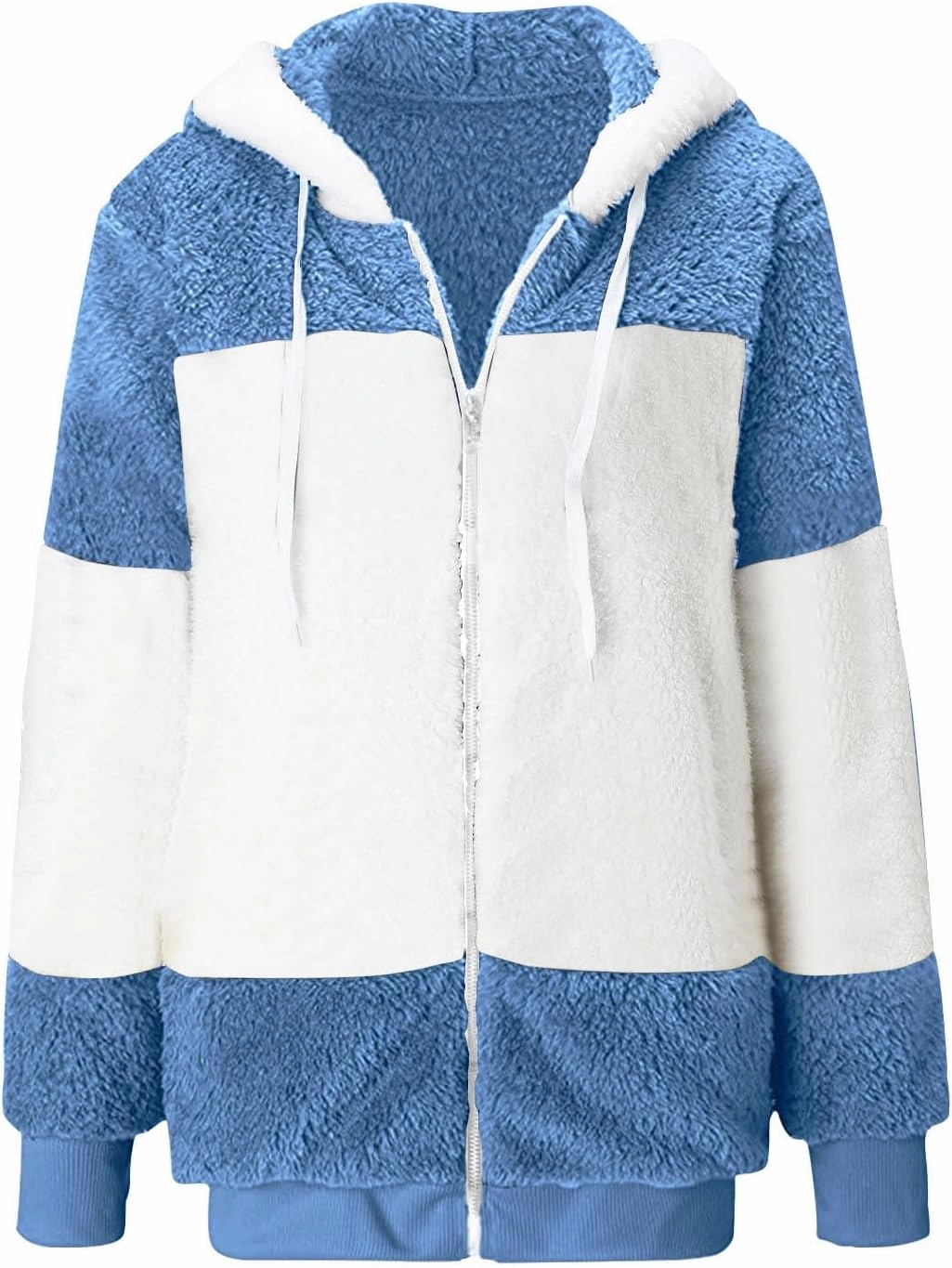 Plus Size Warm Winter Coats For Women 2024 Cute Hooded Sherpa Fleece Jacket Color Block Zip Up Fuzzy Fluffy Outwear