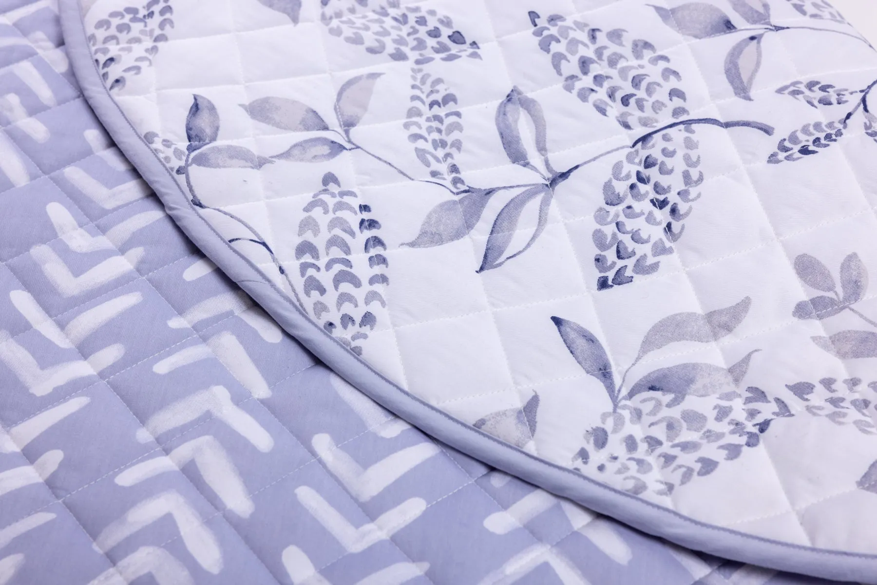 Plush Organic Cotton Playmat - Leaves / Blue Gray Chevron